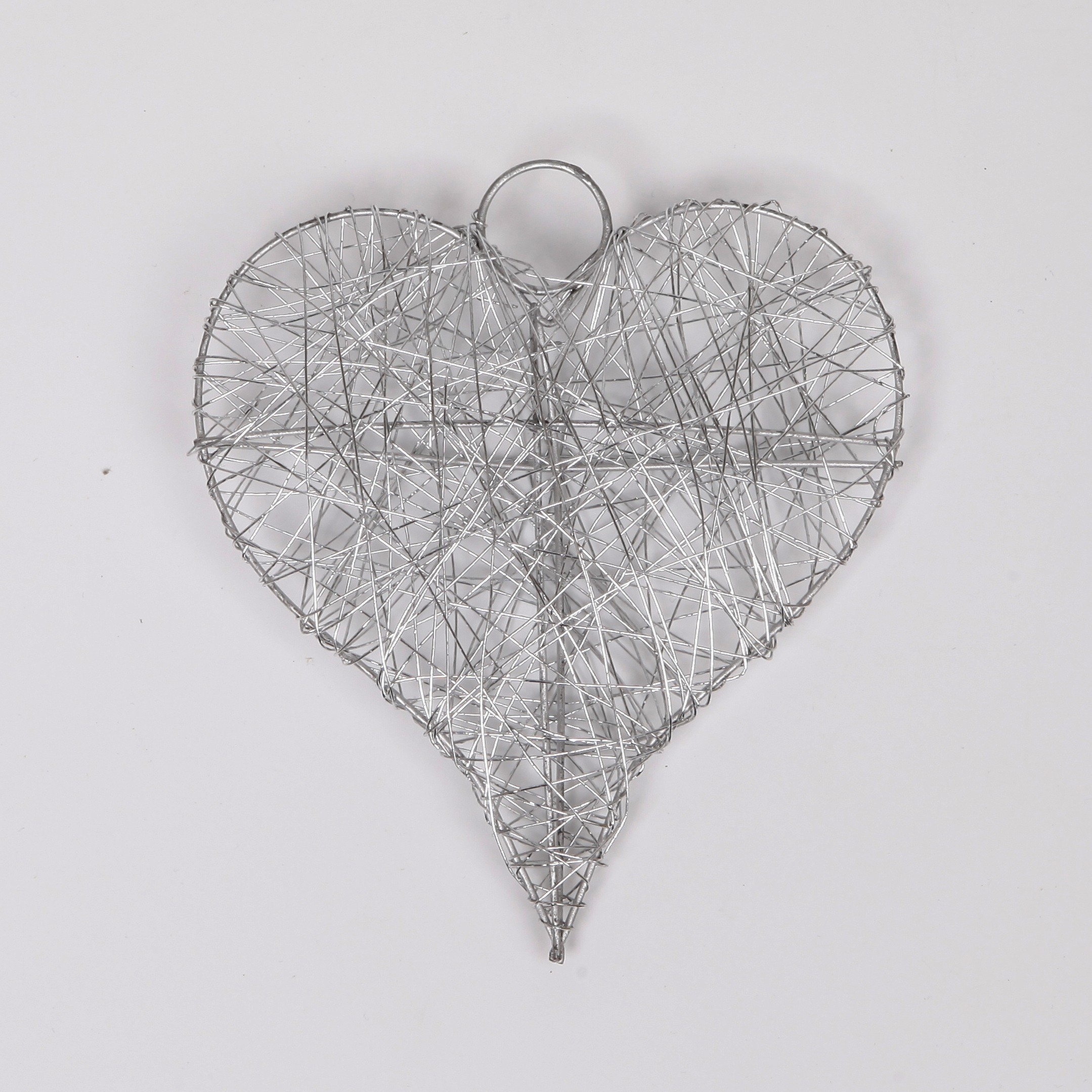 3D srdce závěs  drátek 13cm stříbro