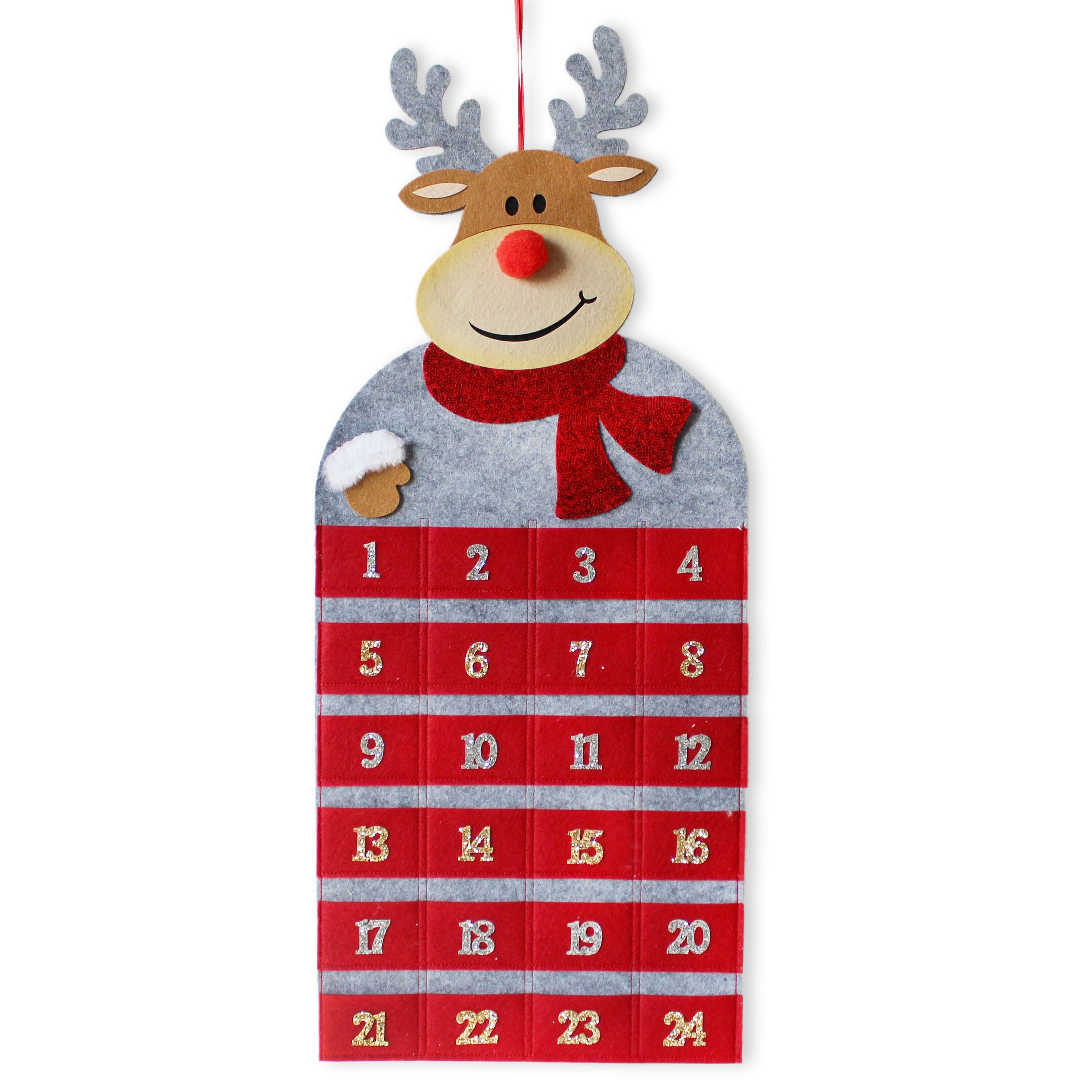 Adventní kalendář filc 30x70cm červená