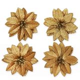 Poinsettia květ textil 4ks/10cm zlatá