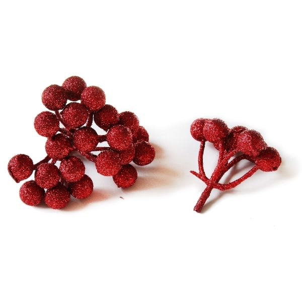 Větvička bobule přízdoba pvc 4ks/6cm červená