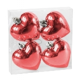 Baňky srdce pvc 4ks/7cm červená