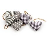 Srdce závěs textil 6ks/9cm šedá