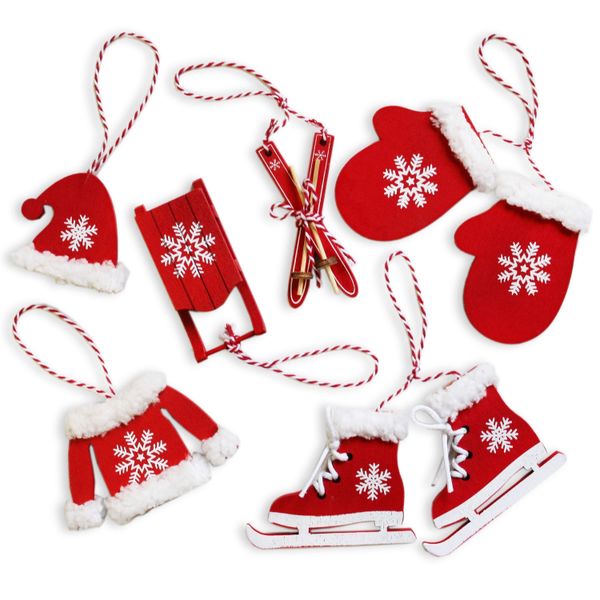 Vánoční záv.ozdoby dřevo 6ks/7cm červená