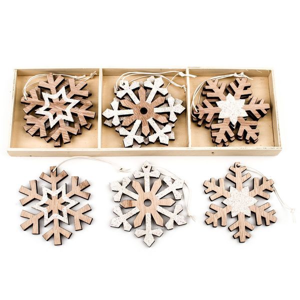 Vločka dřevo závěs 9ks/7cm natural