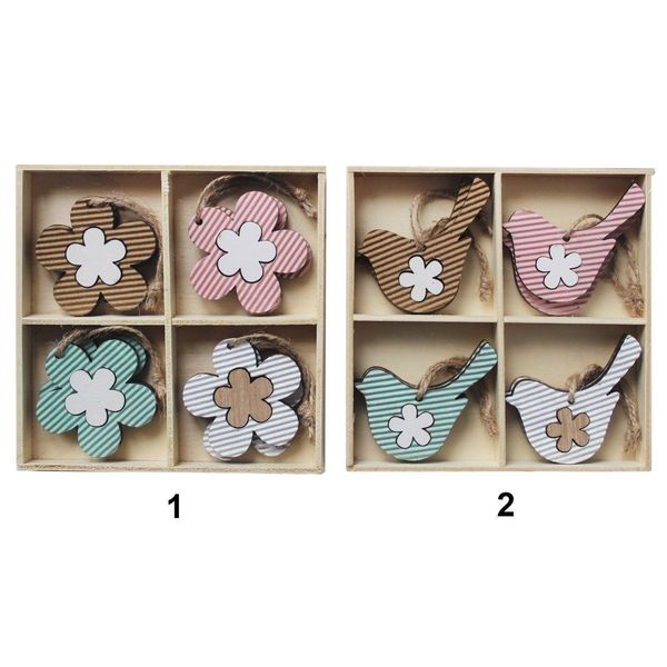 Květinka/ptáček závěs dřevo 8ks/5cm mix