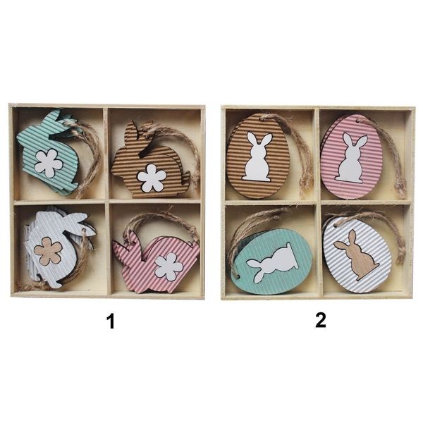 Zajíc/vajíčko závěs dřevo  8ks/5cm mix