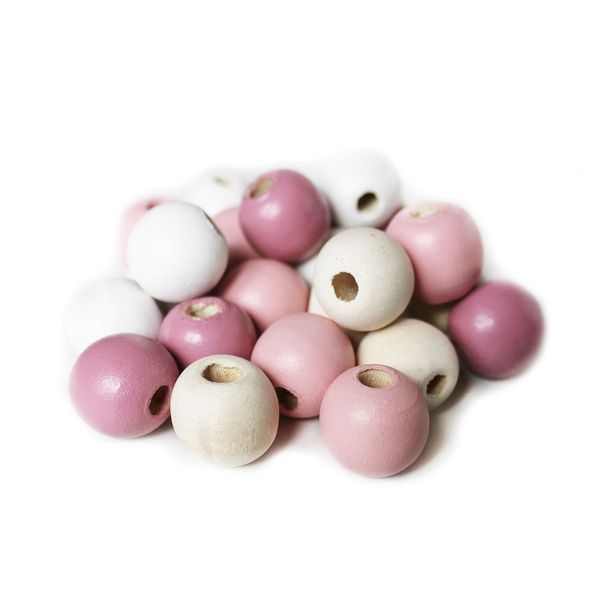 Perličky dřevo 24ks/1.8cm růžová mix