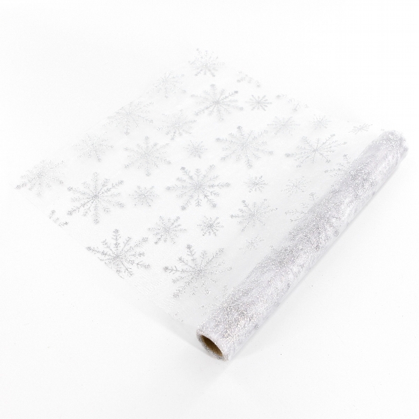 Dekorační organza vánoční 36cm/5m stříbrná