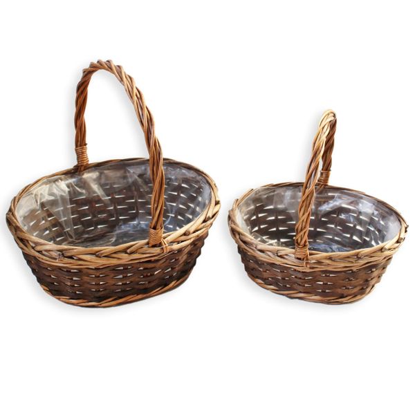 Koš s uchem proutí 2ks/27x21cm natural
