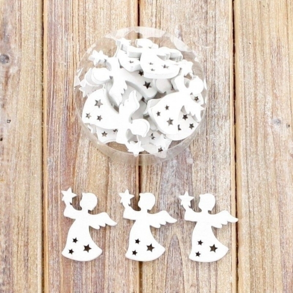 Anděl přízdoba dřevo 18ks 4cm bílá/šedá