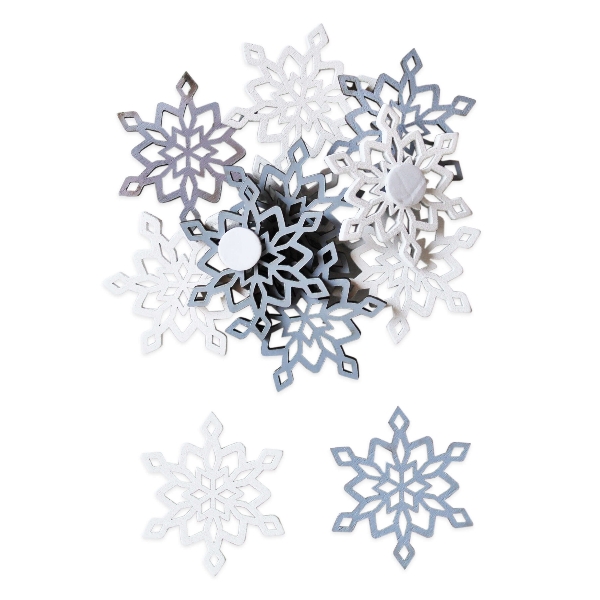 Vločky přízdoba dřevo 36ks/3,5cm bílá/šedá