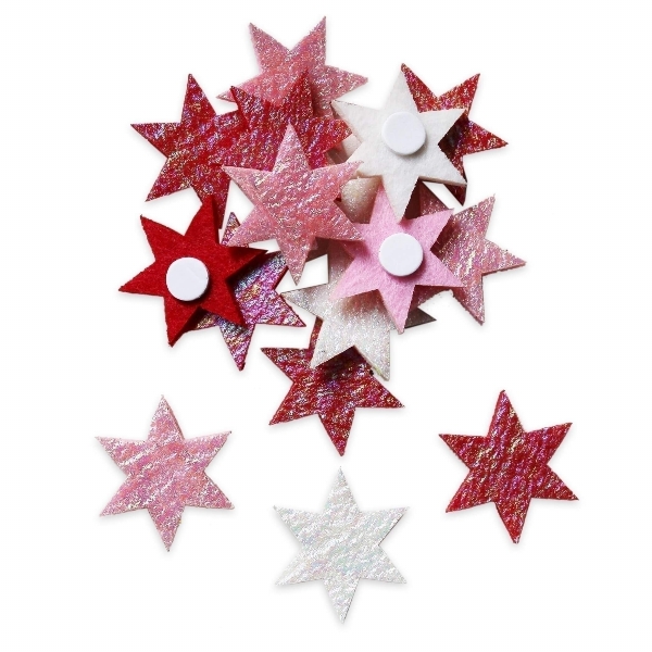 Hvězdy přízdoba textil 36ks/4cm růžová
