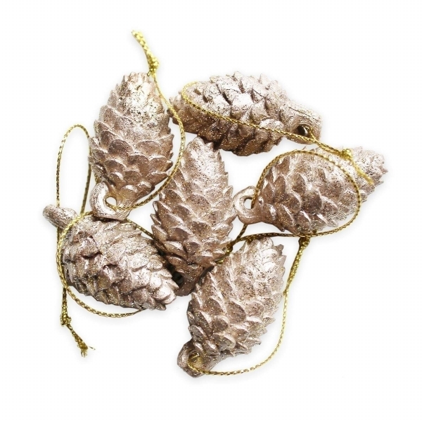 Šišky závěs polyresin 6ks/4cm šampáň