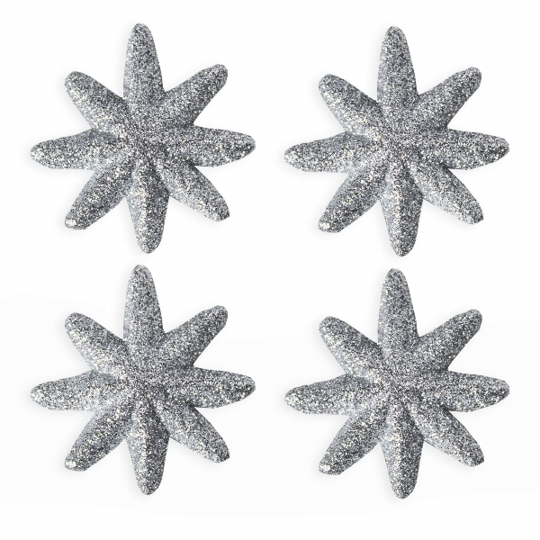 Hvězda přízdoba pvc 4ks/5,5cm stříbrná