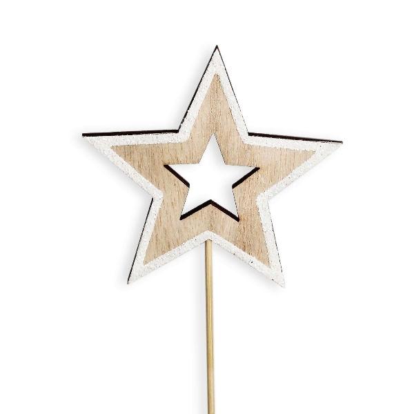Hvězda zápich dřevo 2ks/20cm natural/bílá