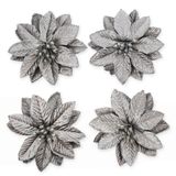 Poinsettia květ textil 4ks/6cm stříbrná
