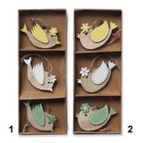 Ptáček závěs dřevo 3ks/8,2cm mix
