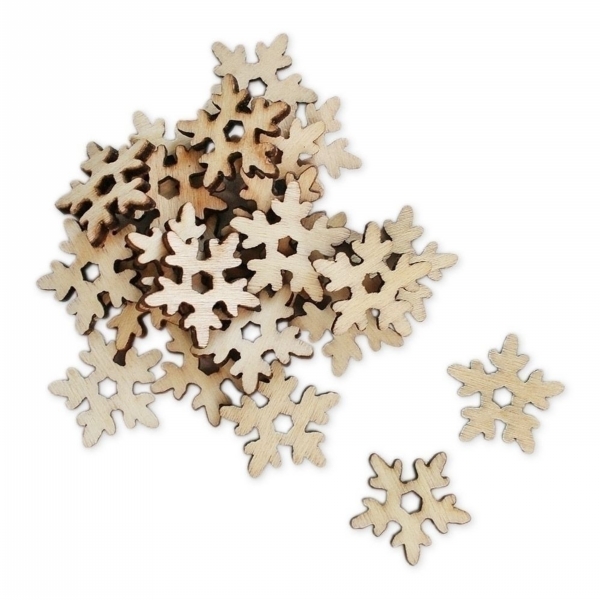 Vločky přízdoba dřevo 24ks/2cm natural