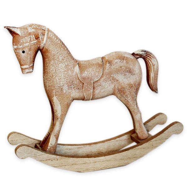 Houpací kůň dřevo 32cm růžová patina