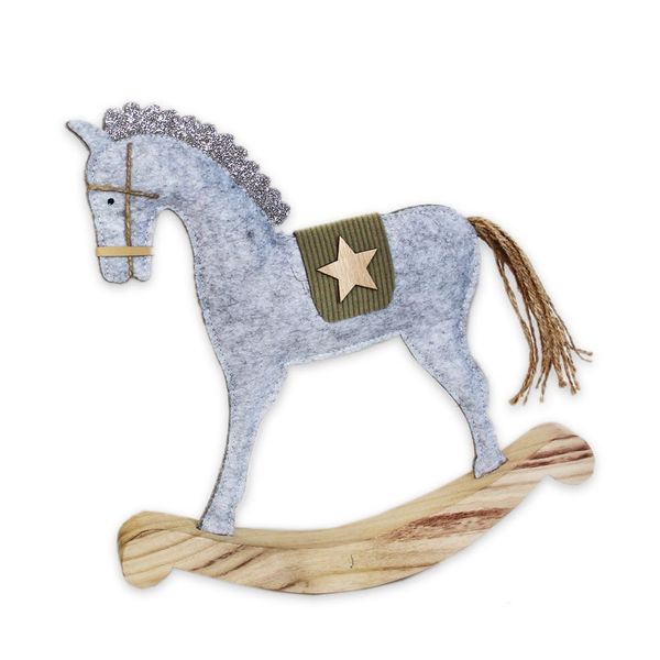 Houpací kůň filc/dřevo 22cm šedá